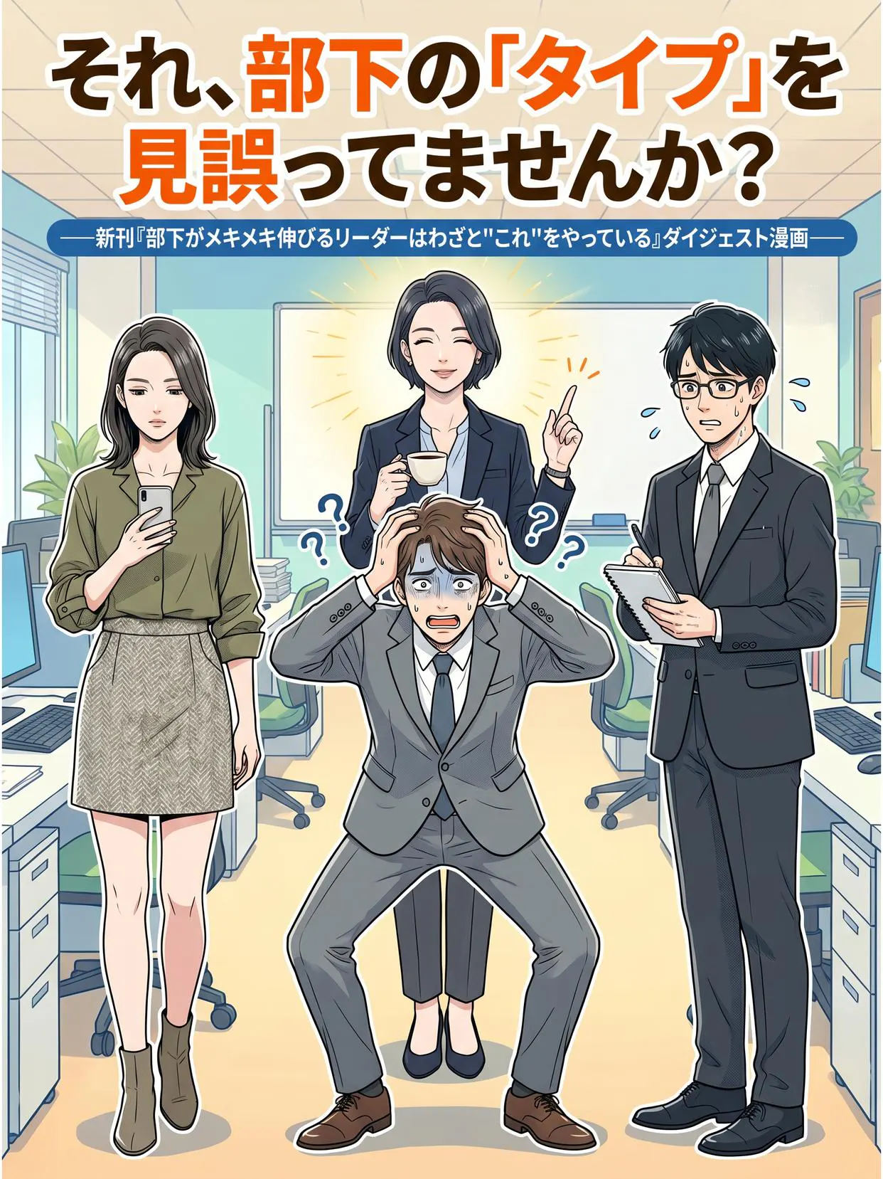 事前記事漫画「それ、部下の『タイプ』を見誤ってませんか？──新刊『部下がメキメキ伸びるリーダーはわざと“これ”をやっている』ダイジェスト漫画」の表紙